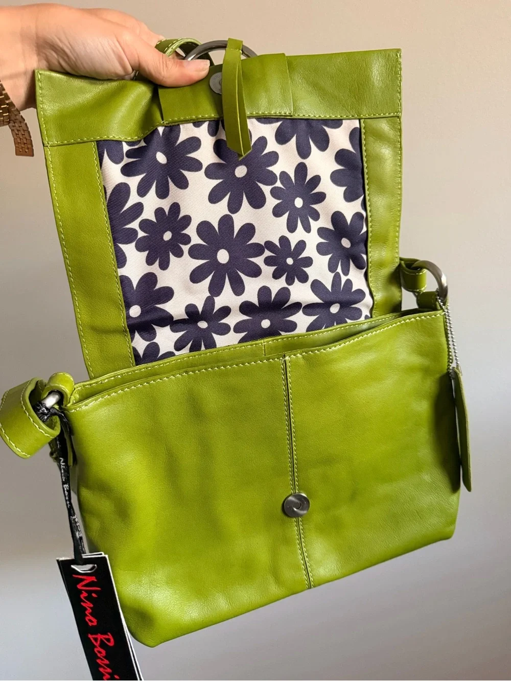 NWT Nino Bossi Green Leather Crossbody Bag